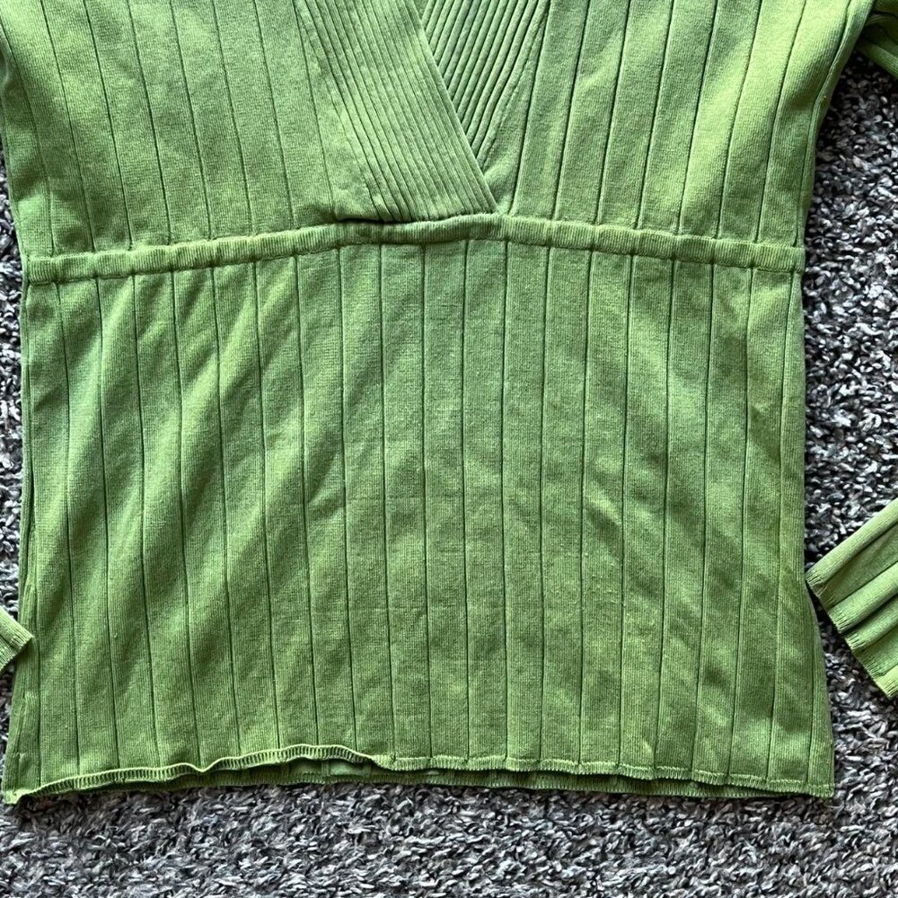 INC Blouse Womens Large Silk Green Ribbed Long Sleeve V-neck Grunge Y2K Top - Picture 3 of 8